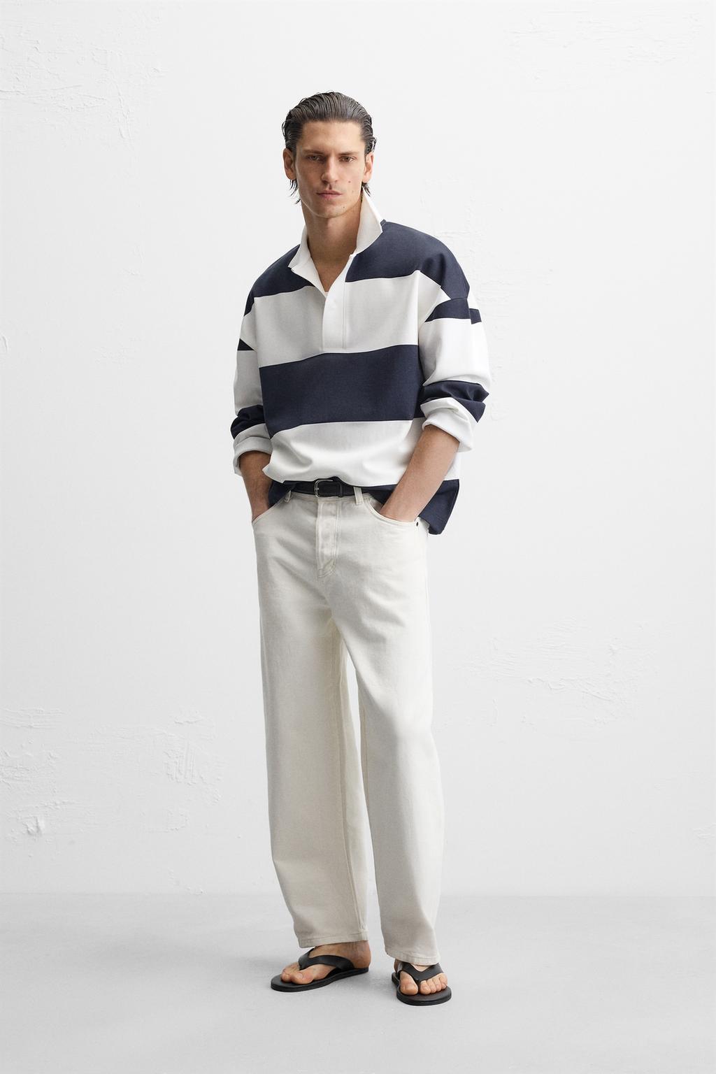 

Рубашка поло в полоску ZARA, цвет White/Navy