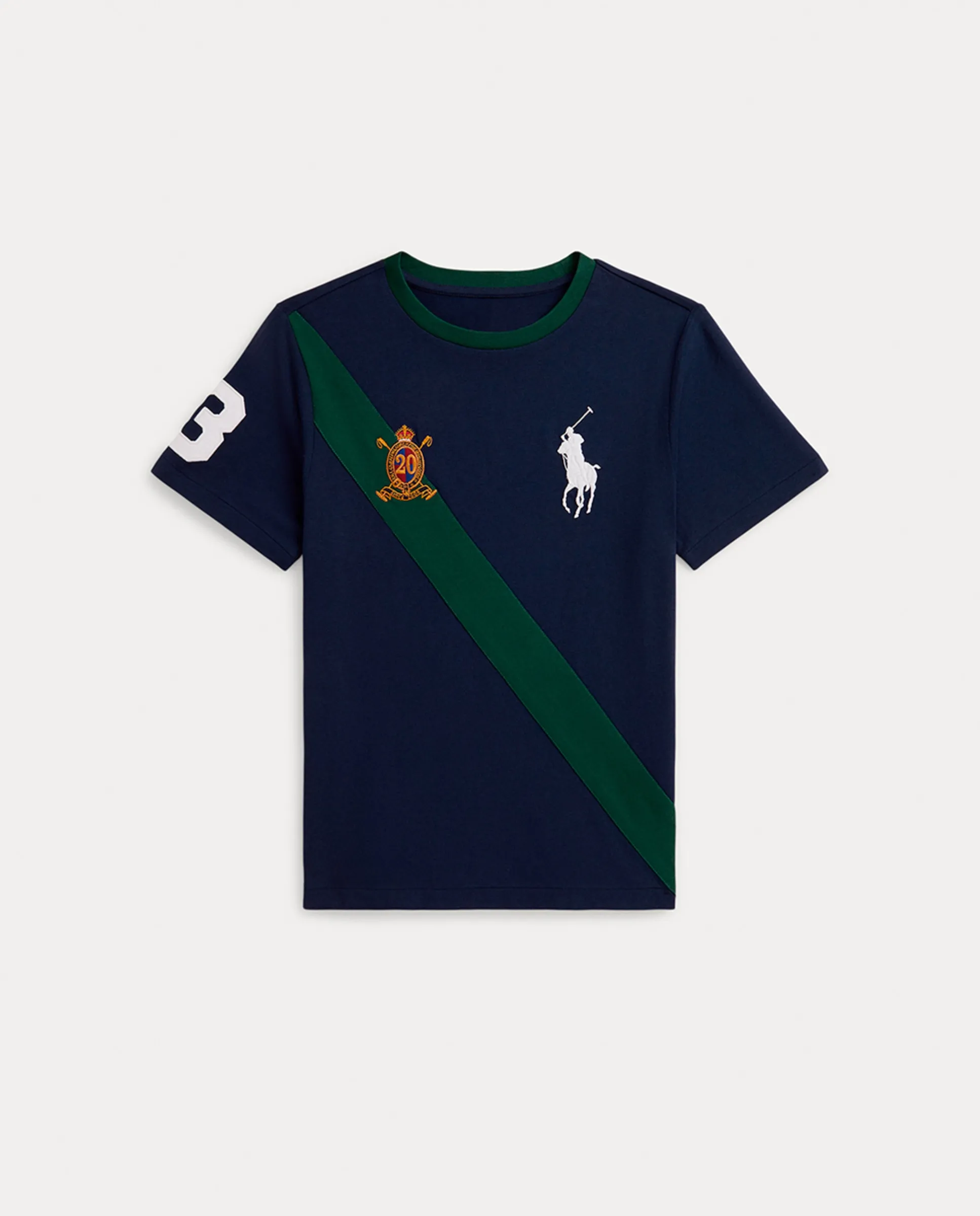 

Детская хлопковая футболка с большим пони Polo Ralph Lauren, темно-синий