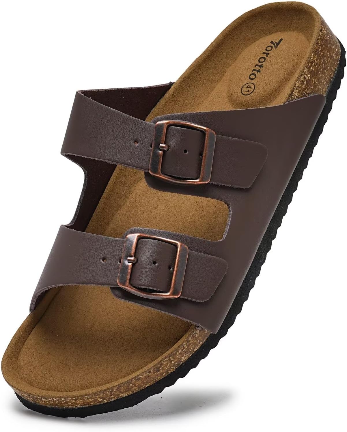 

Мужские слайдеры Torotto из натуральной кожи с пробковой стелькой, открытым носком и регулируемыми ремешками, плоские сандалии для прогулок, пляжа, дома, коричневый