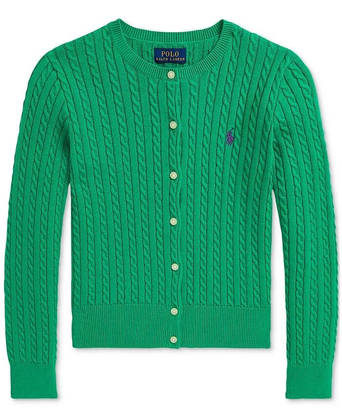 

Хлопковый кардиган косой вязки для больших девочек Polo Ralph Lauren, зеленый