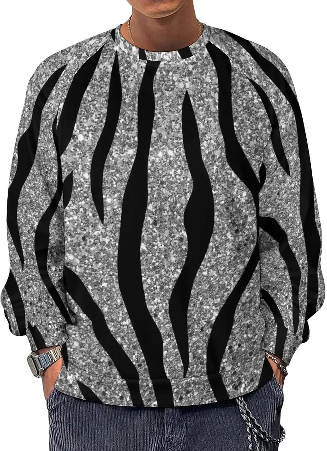 

Толстовка мужская с тигровым принтом и серебряным глиттером Bulcli