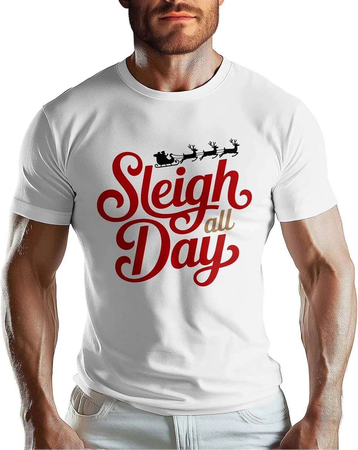 

Футболка мужская Sleigh All Day Text Elk, Crew Neck, Cotton, Short Sleeve NITBANLA