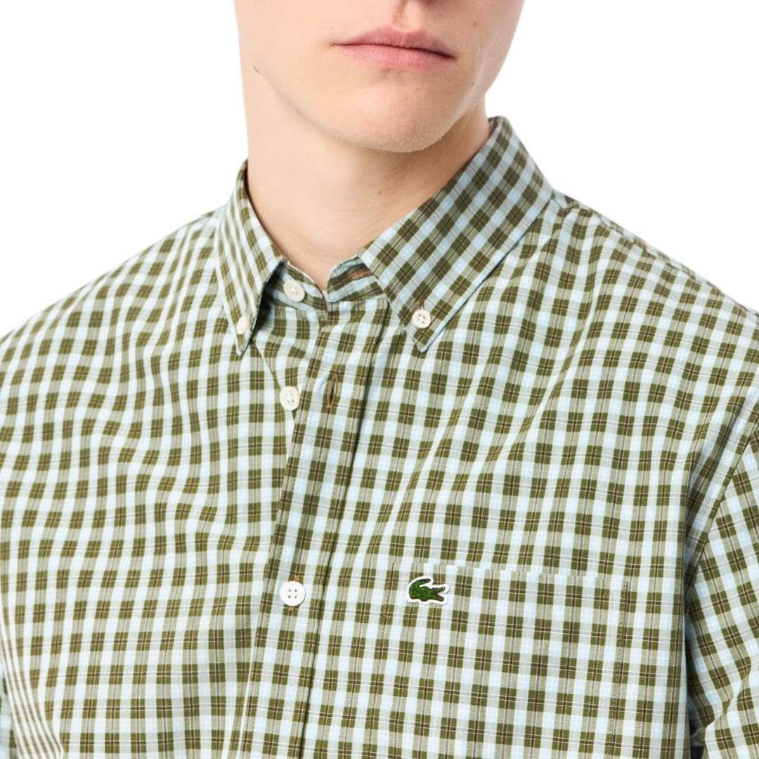Рубашка Lacoste, мужская, классическая, в клетку, хаки — фото 2