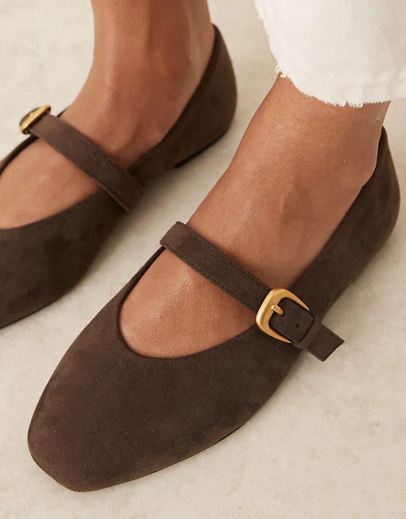 Балетки Leah Mary Jane от ASOS DESIGN Wide Fit из замши шоколадного цвета — фото 2