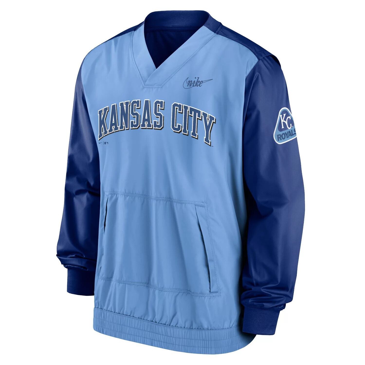 Мужской голубой/королевский пуловер с v-образным вырезом Kansas City Royals Cooperstown Collection Nike — фото 2