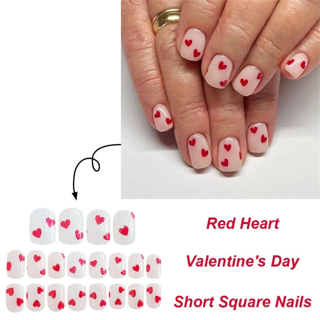 Накладные ногти «Valentine's Day» с сердечками от XAGMODSHN Xagmodshn — фото 4