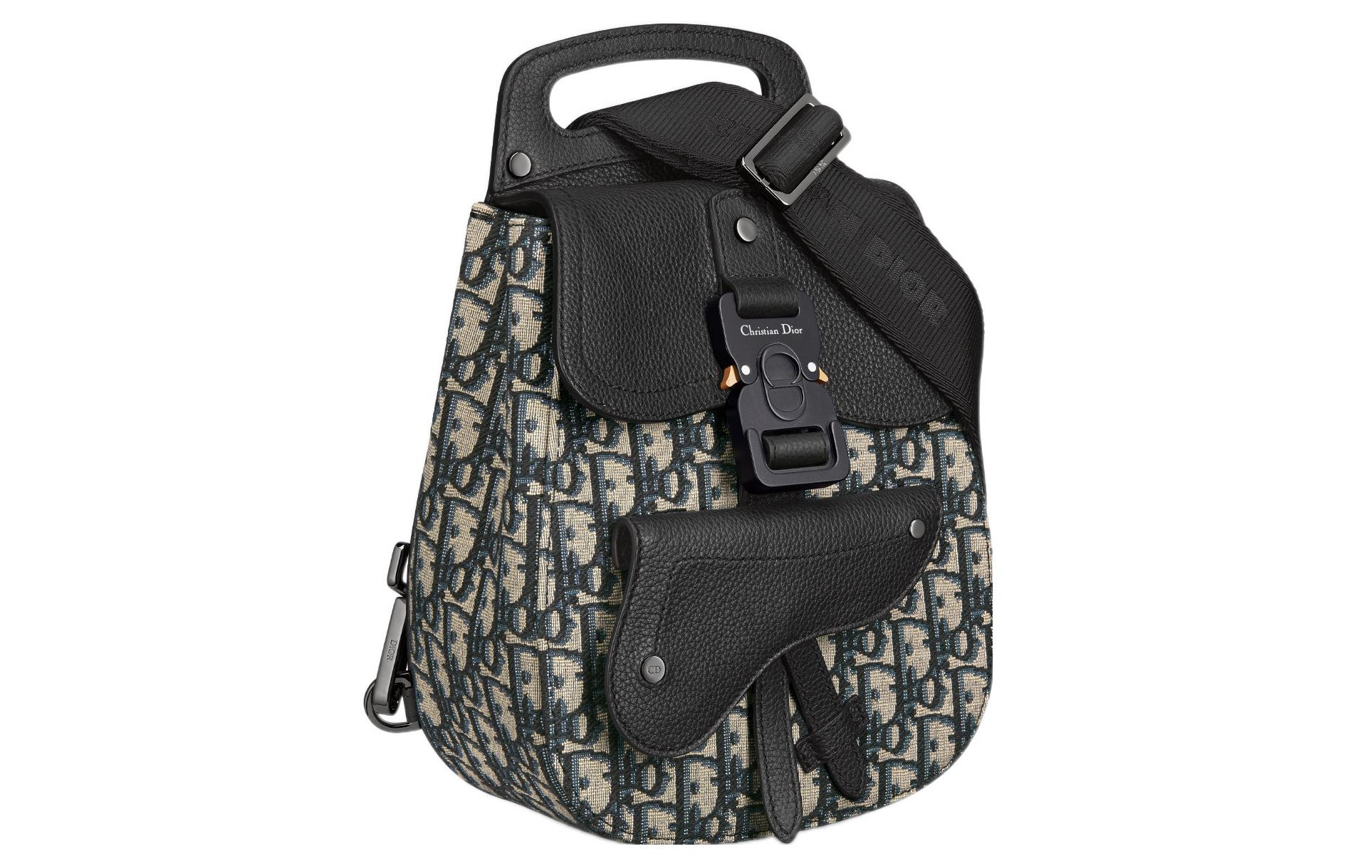 DIOR Gallop Oblique Jacquard с зернистой кожаной лямкой через плечо мужская сумка черный — фото 3