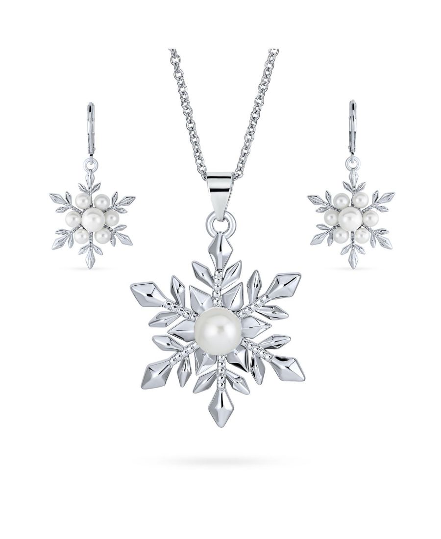 

Праздничный рождественский набор украшений для женщин: колье с подвеской в виде снежинки из белого искусственного жемчуга и серьги-подвески Bling Jewelry, White
