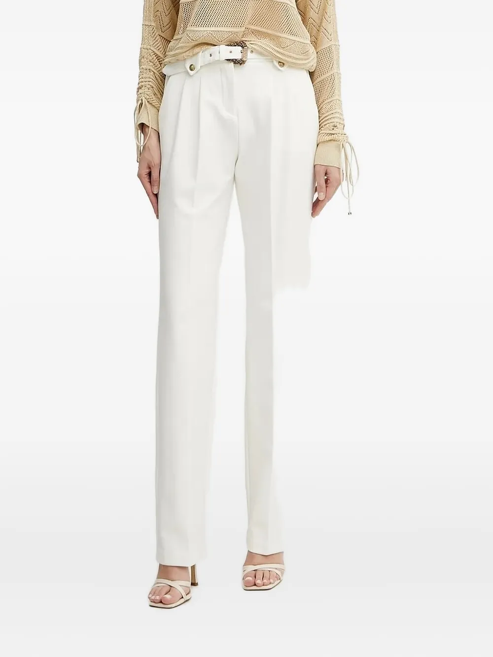 

Брюки со складками и поясом Versace Jeans Couture, белый