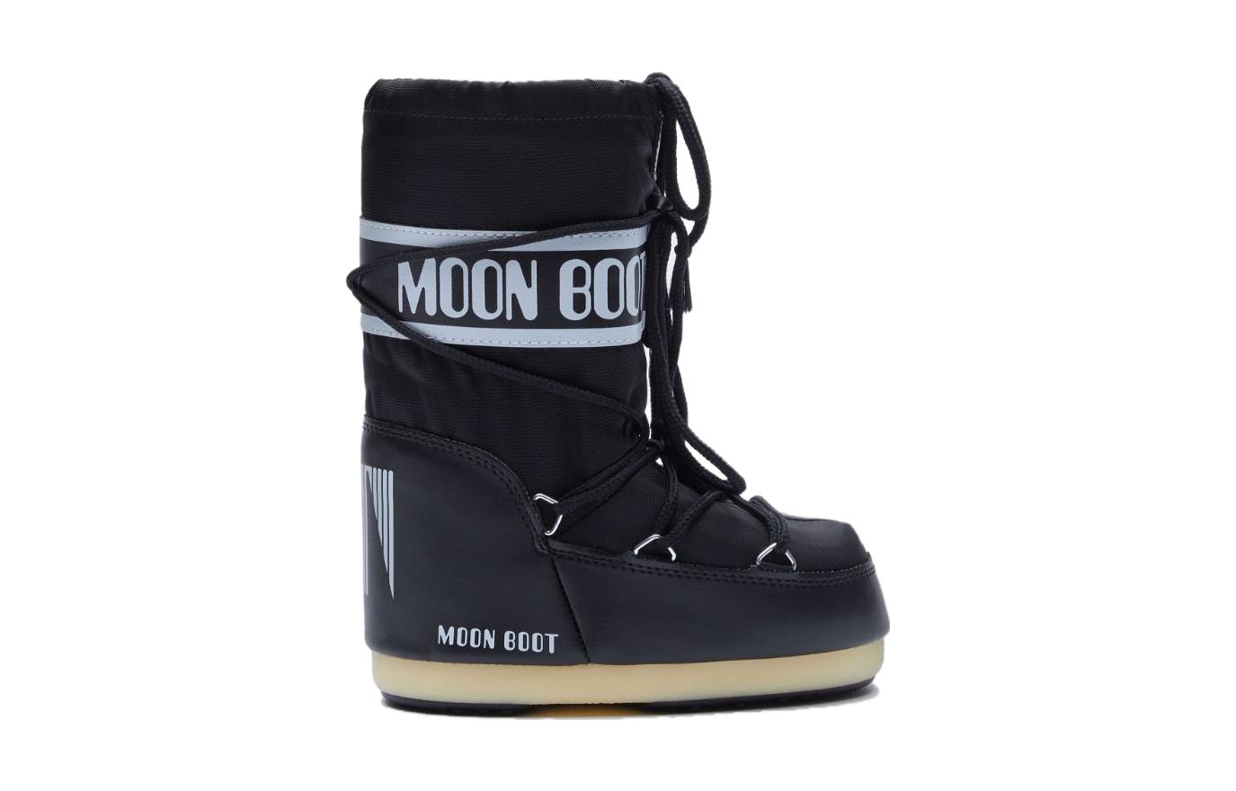Детские шнурованные лого снежные ботинки Moon Boot, черный — фото 4