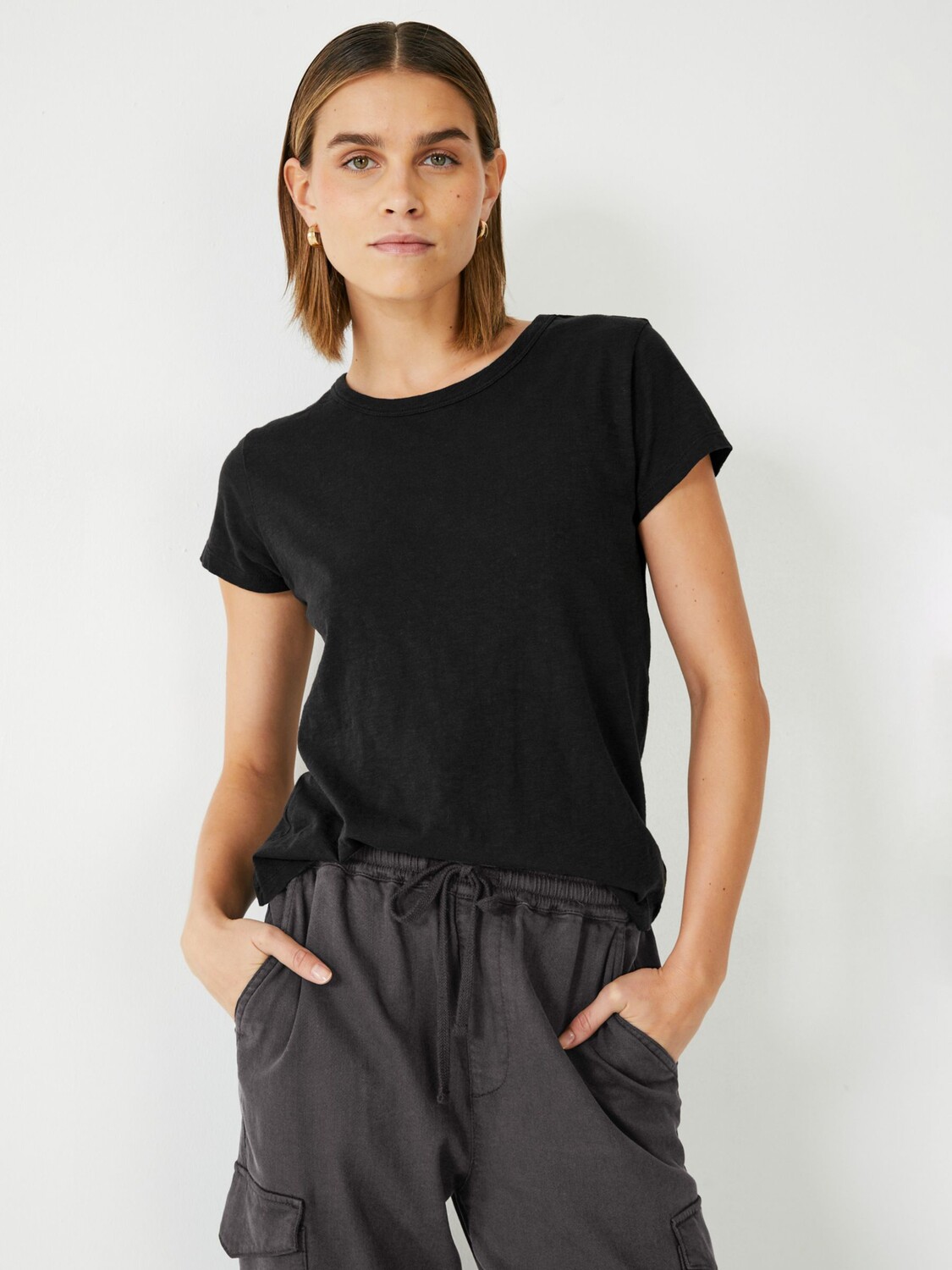 

hush Slim Fit Хлопковая футболка с круглым вырезом, черный