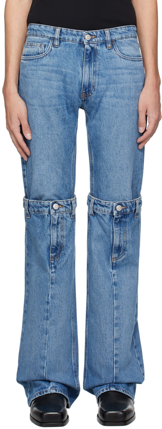 

Синие джинсы с открытым коленом Coperni, цвет Washed blue