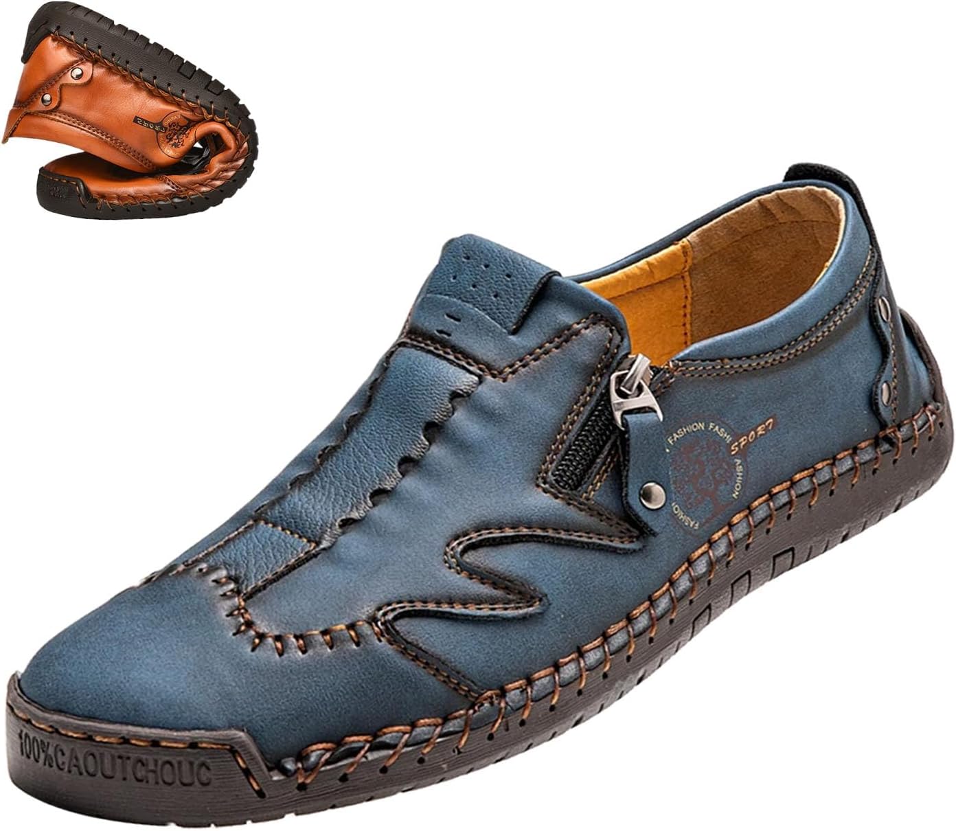 

Мужские слипоны-лоферы из кожи, повседневная обувь, легкие, удобные, винтажная ручная строчка, кроссовки и прогулок Moyowei, синий