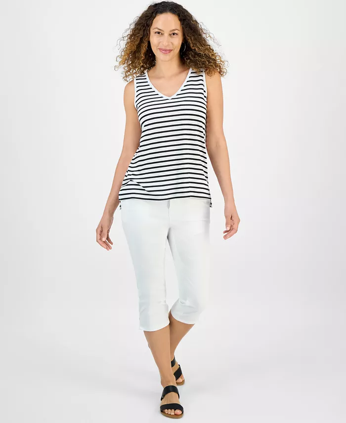 

Облегающий полосатый топ Petite Striped Easy Fit Style & Co, белый
