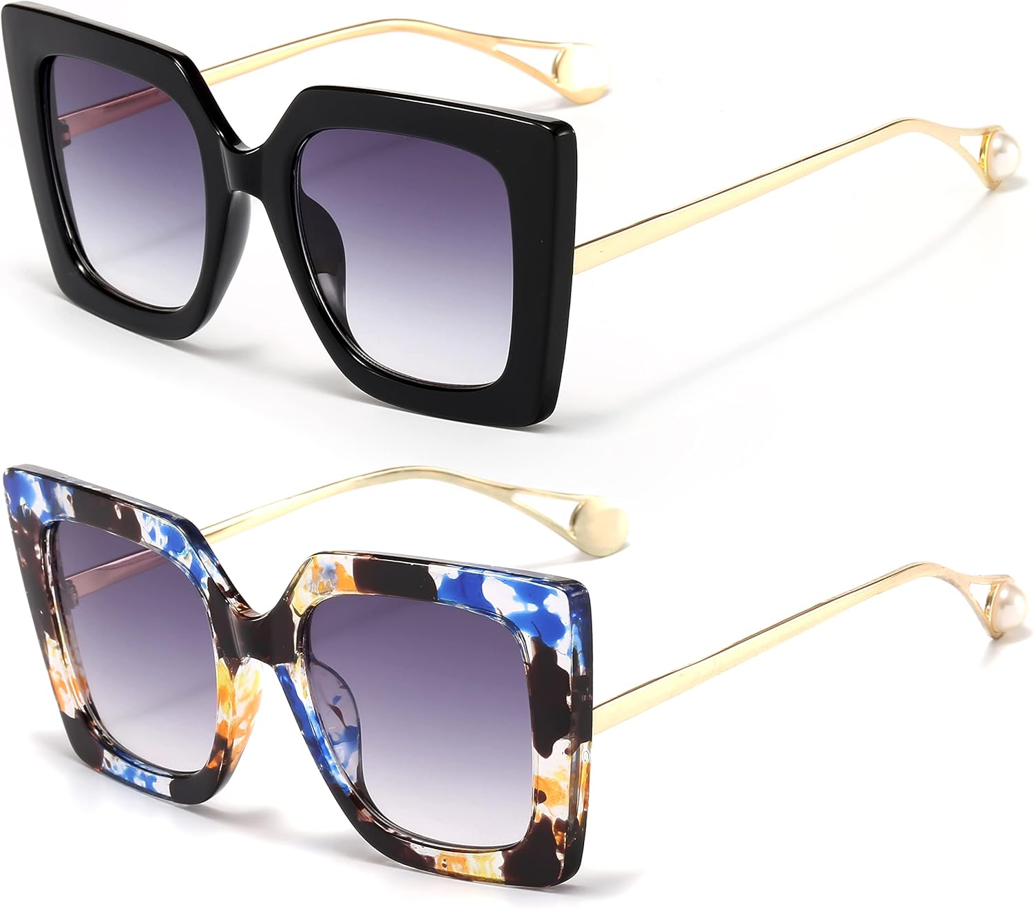 

SUNBSR Модные большие квадратные солнцезащитные очки для женщин в классической оправе, стильные, милые, в форме «кошачий глаз» Generic, T Black/Grey Gradient+ Blue Flower