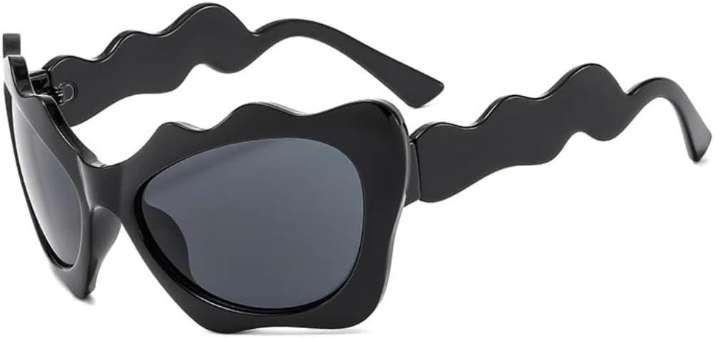 

Модные и необычные солнцезащитные очки Trend Wacky Oversized Wave Cat Eye для женщин и мужчин, для путешествий и вечеринок, с защитой от УФ-излучения UV400 TVTBBVV, Black Gray