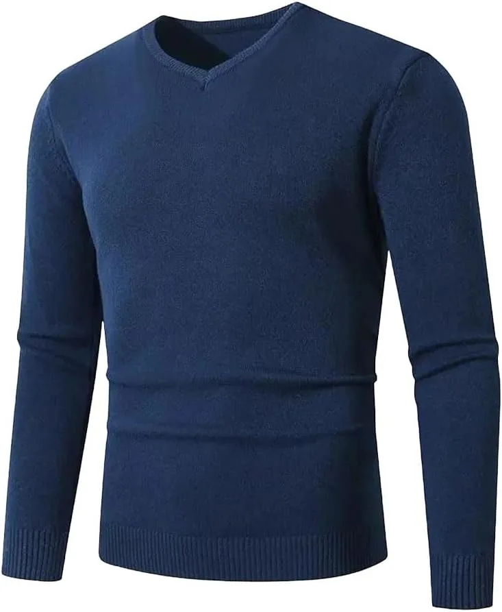 

Мужской вязаный свитер V-образным вырезом с длинными рукавами для зимы