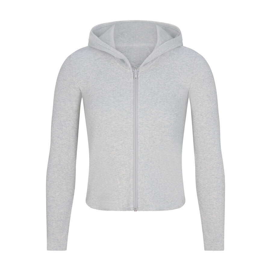 

Толстовка с капюшоном на молнии SKIMS Cotton Rib, цвет Light Heather Grey