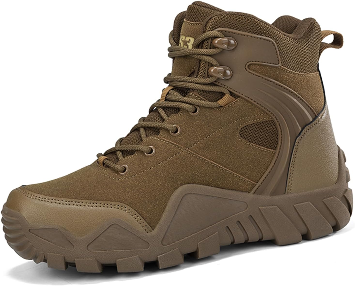 

Мужские военные тактические ботинки высокой посадки на шнуровке 15 см с замшевой дышащей сетчатой вставкой Tengfeifly, коричневый