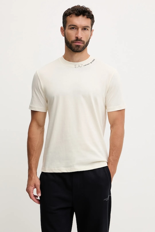 

Хлопковая футболка Ea7 Emporio Armani, бежевый