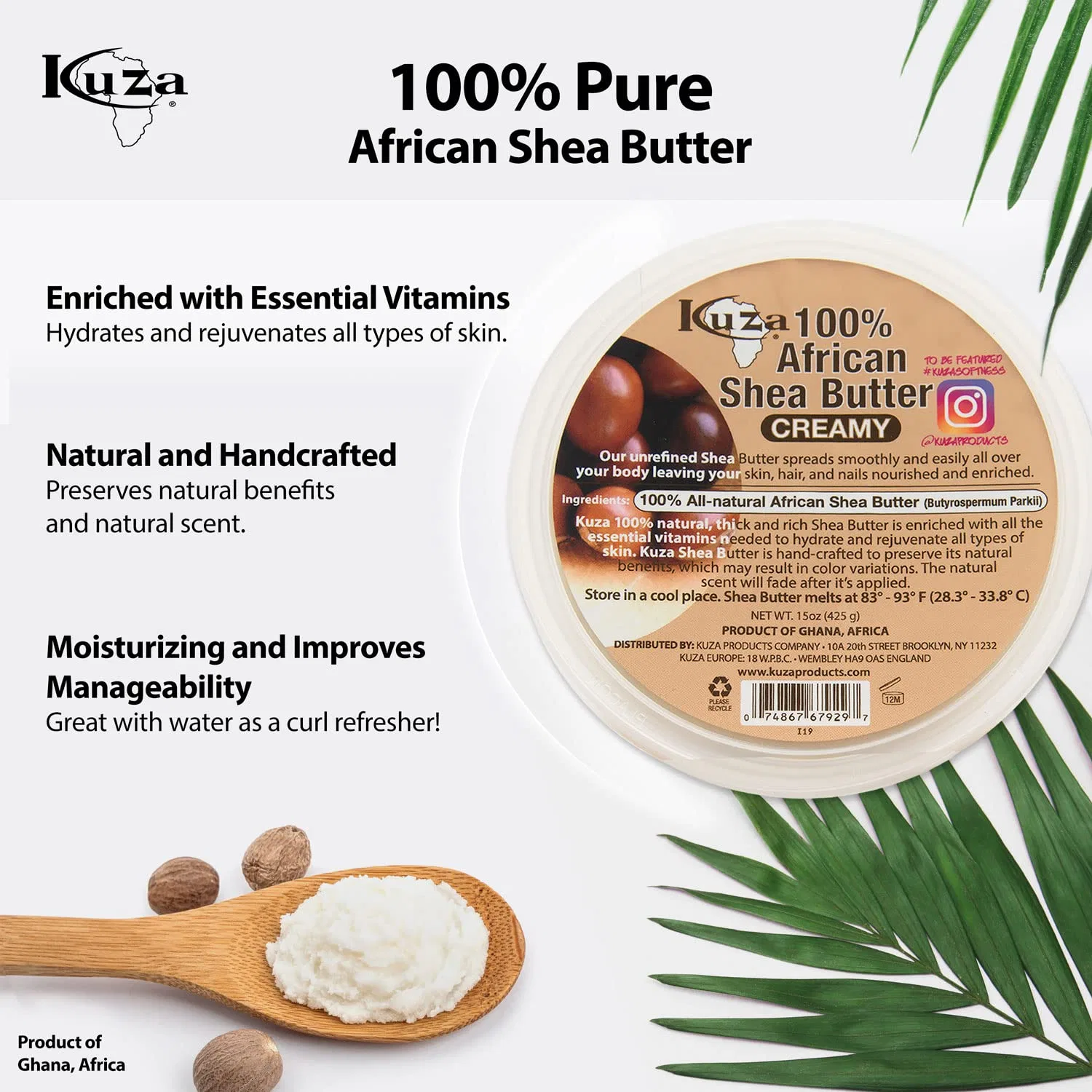 Кремовое масло ши Kuza 100% African Shea Butter, 15 унций Kuza — фото 3