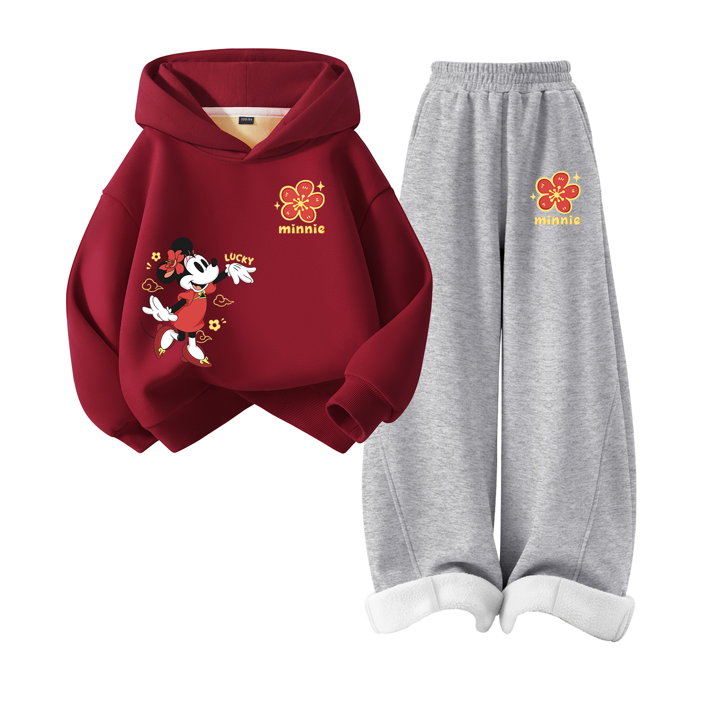 

Детская повседневная спортивная одежда с капюшоном, утепленная Disney, [thickened and fleece-lined]difun k бордовый+difu k heather серый