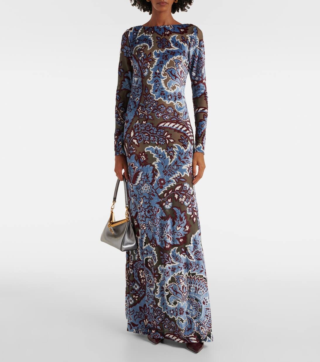 Платье макси из крепового джерси с узором пейсли Etro, цвет multicolour on blue base — фото 2
