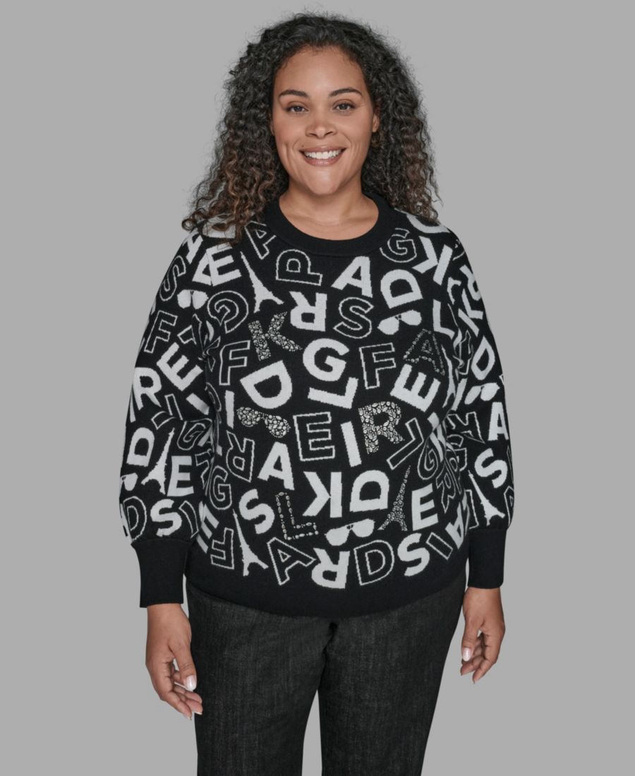 

Свитер больших размеров с разноцветными буквами KARL LAGERFELD PARIS, Black Soft White