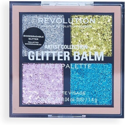 

Палитра бальзамов с блестками London Artist Collection Glitter с гелевой формулой и сверкающим финишем, 4 светоотражающих оттенка, 1,4 г Makeup Revolution