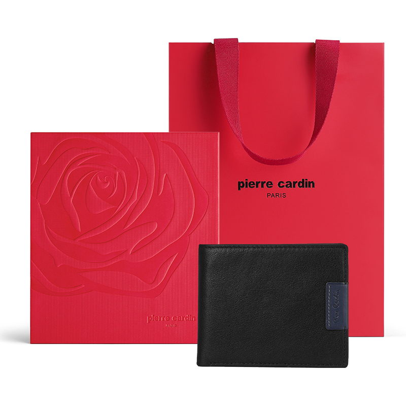 

PIERRE CARDIN Кожаный мужской кошелёк с цветными блоками, Black-Valentine's Day Box