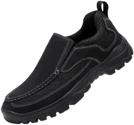 

Мужские кожаные лоферы без шнурков - легкие дышащие повседневные прогулочные туфли для ежедневного ношения и поездок на работу Hhhchpm, черный