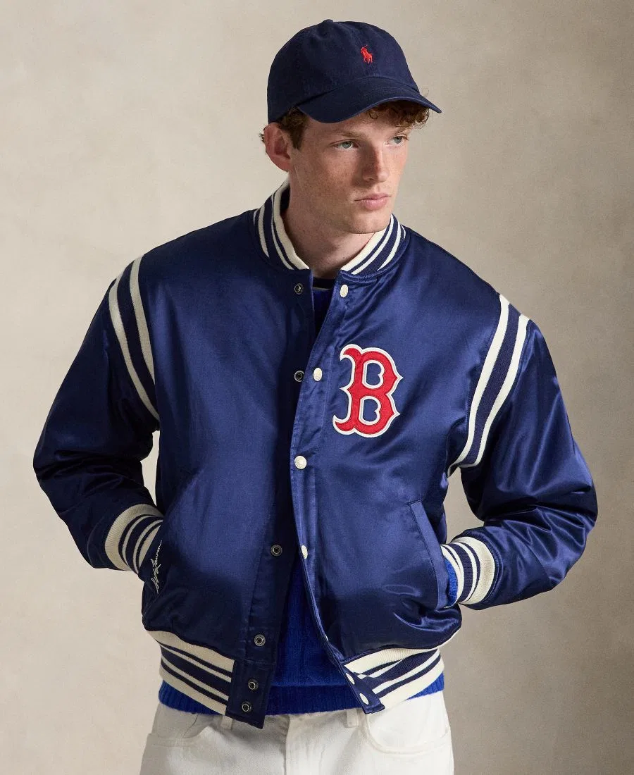 Мужская полосатая ребристая куртка с бейсбольным воротником Polo Ralph Lauren, темно-кобальтовый