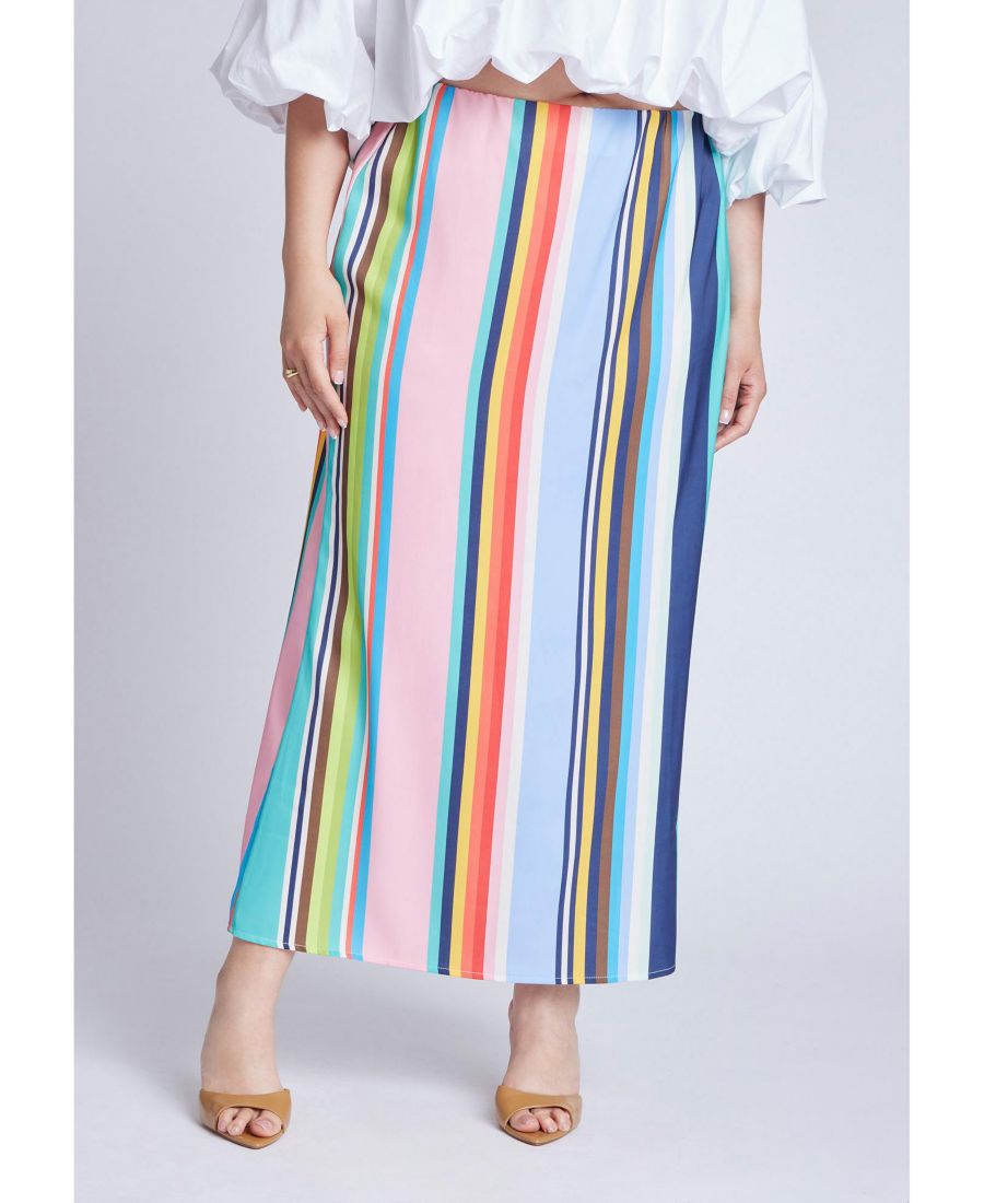 

Женская атласная макси-юбка больших размеров ELOQUII, Casetta stripe