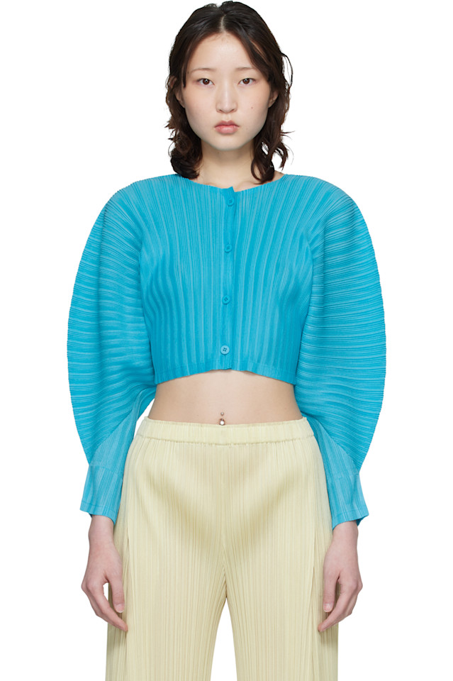 

Pleats Please Issey Miyake Кардиган в синюю ребристую кладку, январский