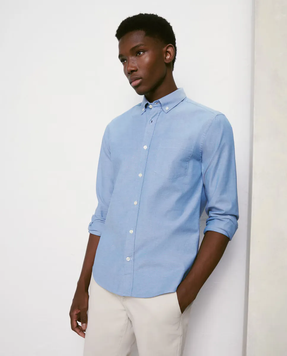 

Мужская рубашка с длинным рукавом Oxford гладкая Easy Wear, индиго/синий