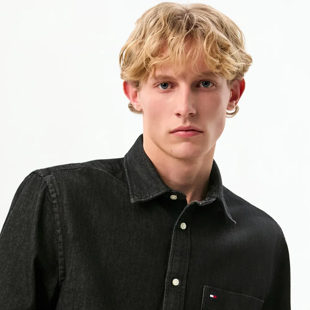 Мужская джинсовая рубашка Regular Fit, серая, от Tommy Hilfiger — фото 4