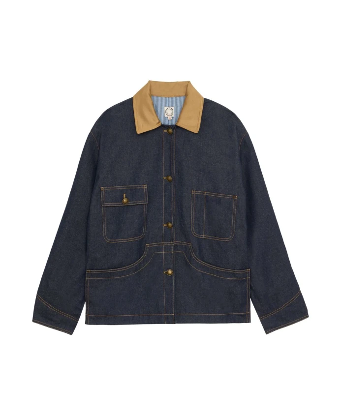 

Рабочая куртка Melchior из смеси хлопка и льна темно-синего цвета. Ines De La Fressange Paris, синий