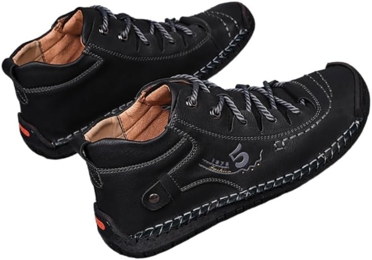 

Мужские классические повседневные кроссовки больших размеров ручной работы- легкие, дышащие кожаные туфли для официальных мероприятий, летнего пляжа и легких походов Clolinde, черный