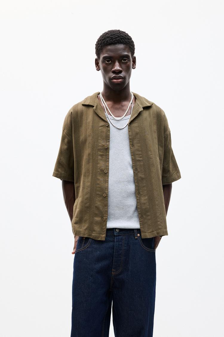 

Рубашка в деревенском стиле с коротким рукавом Pull And Bear, зеленый