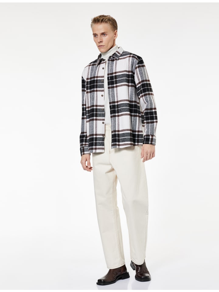 

KOTON Рубашки с длинными рукавами в бежевую клетку