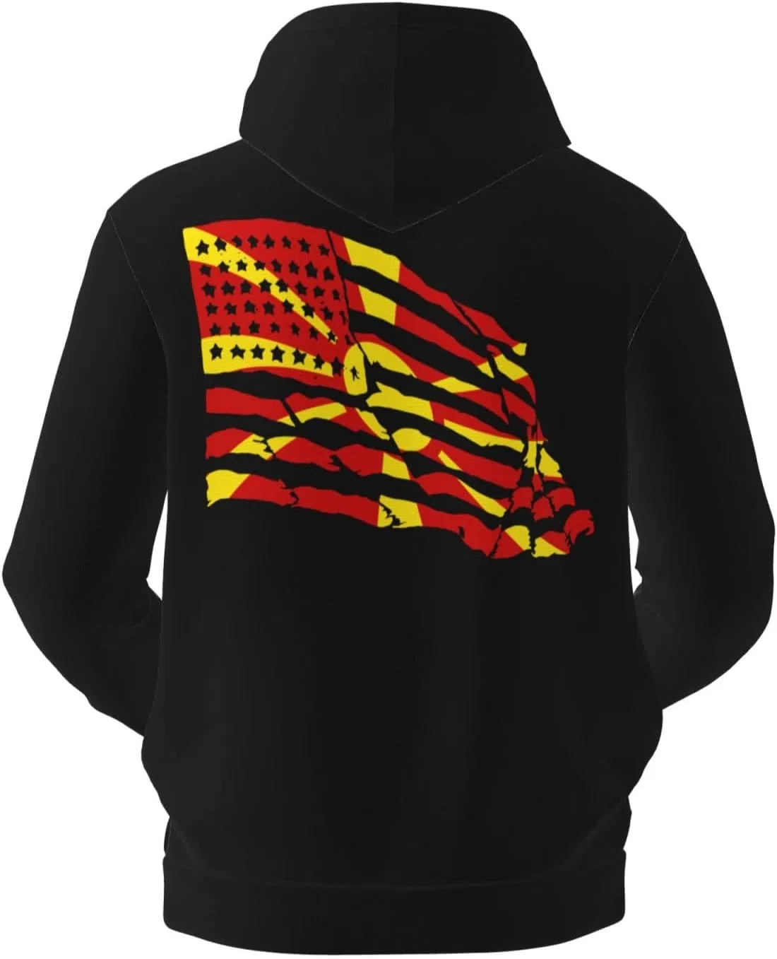 Мужская флисовая толстовка с капюшоном Macedonian America Flag и карманом Generic, черный — фото 3
