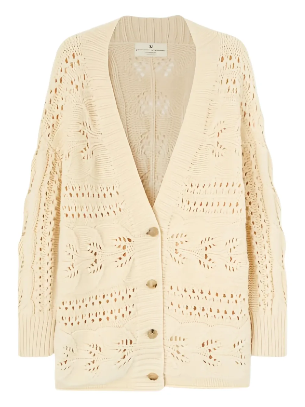 

Кардиган с V-образным вырезом и ажурной вязкой Ermanno Scervino, нейтральный