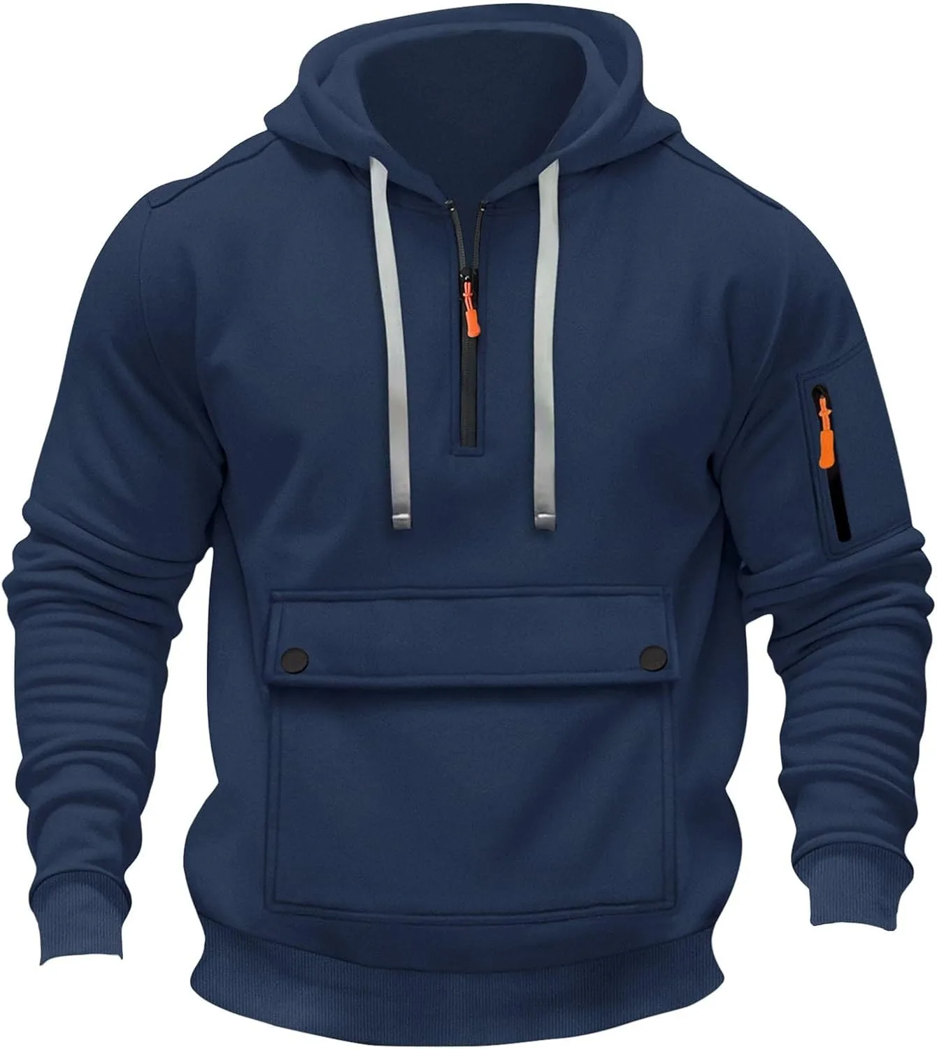 Толстовка с капюшоном для мужчин Casual Quarter Zip, легкая флисовая, свободного кроя с карманами — фото 2