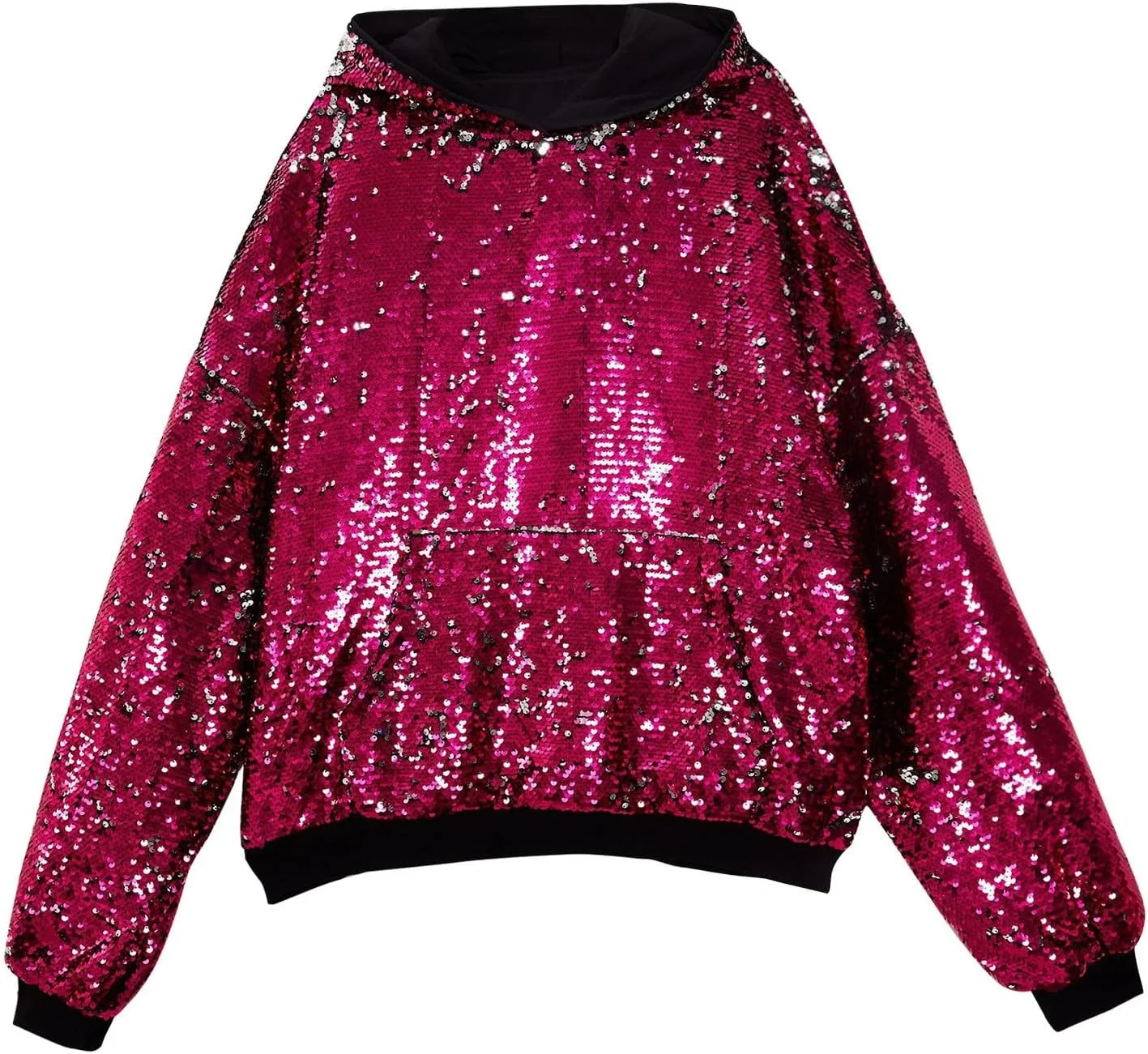 Футболка с капюшоном мужская с блестками, Hot Pink