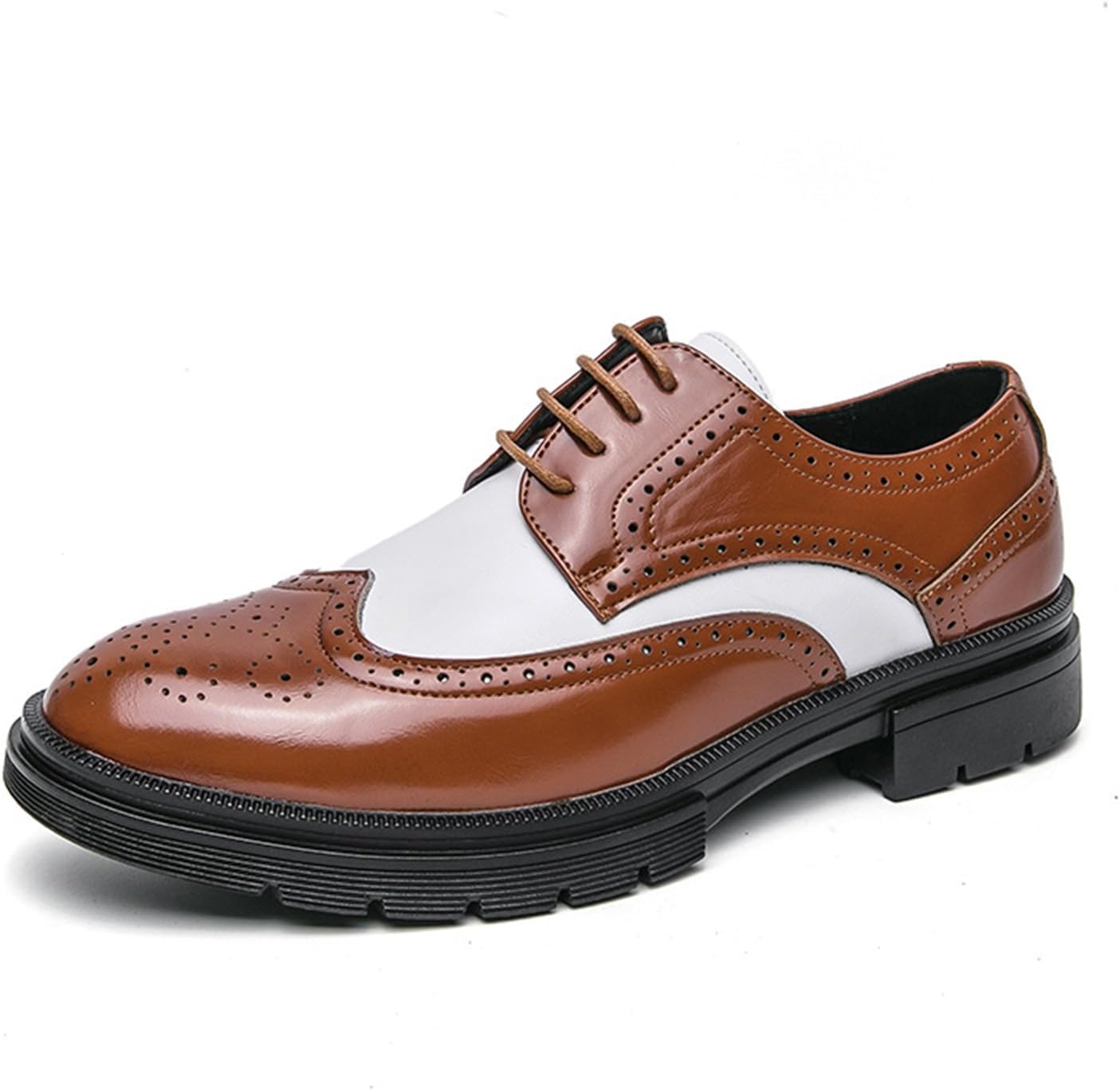 

Мужские классические кожаные туфли-оксфорды с двухцветной отделкой, броги с крылышками, вечные модели с шнуровкой, пэчворк, резной массивный каблук, круглый носок, противоскользящие, формальные дерби для бизнеса, свадьбы и вечеринки Uzujbaa, кор...