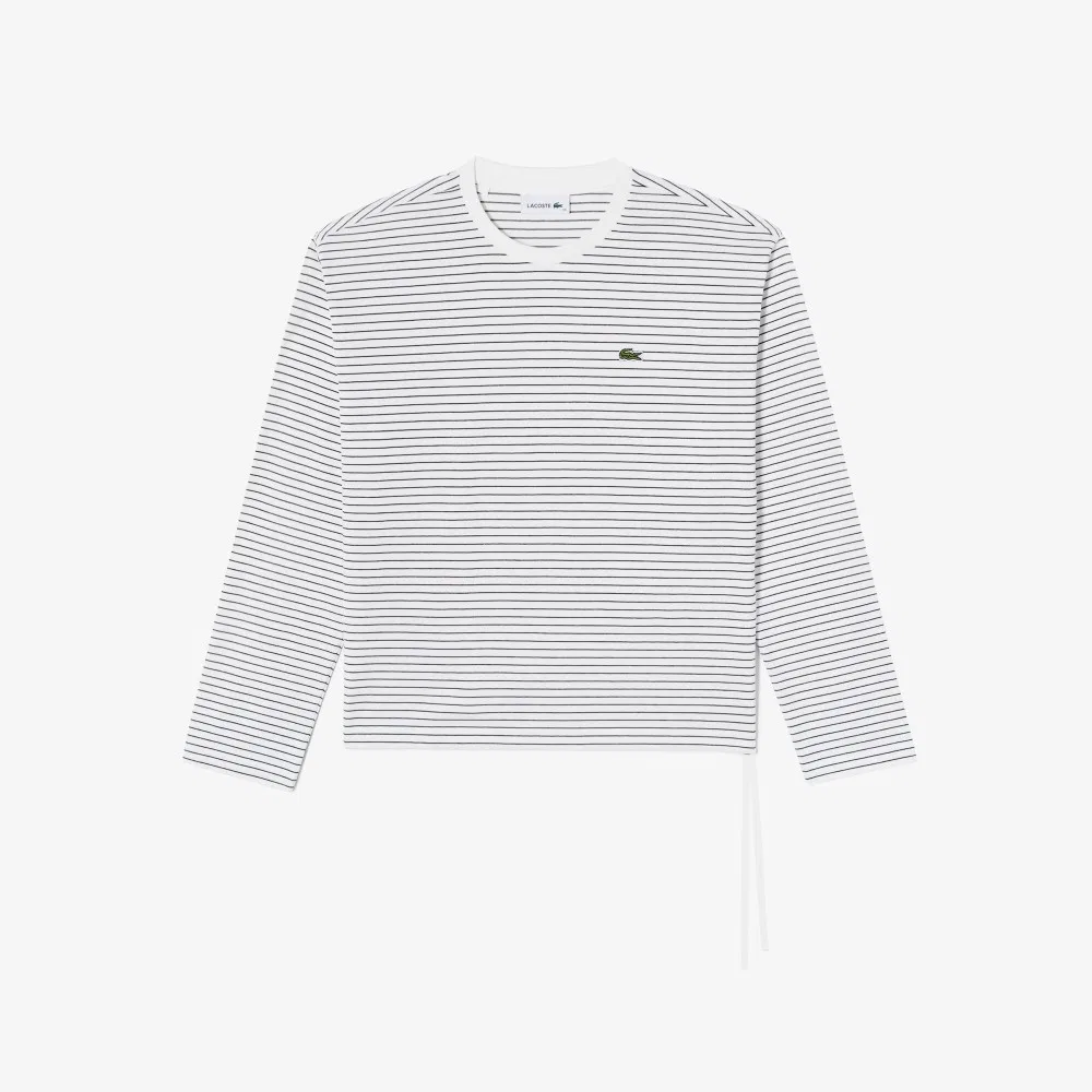 Футболка Lacoste с длинным рукавом, полосатая, с бантом, тёмно-синяя