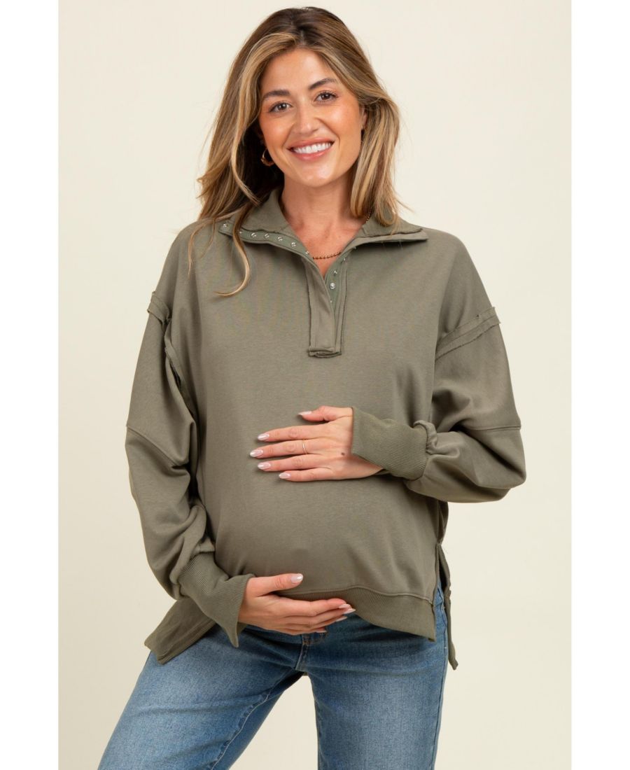 

Оливковая толстовка-поло с застежками на кнопках для беременных Pinkblush, Olive green