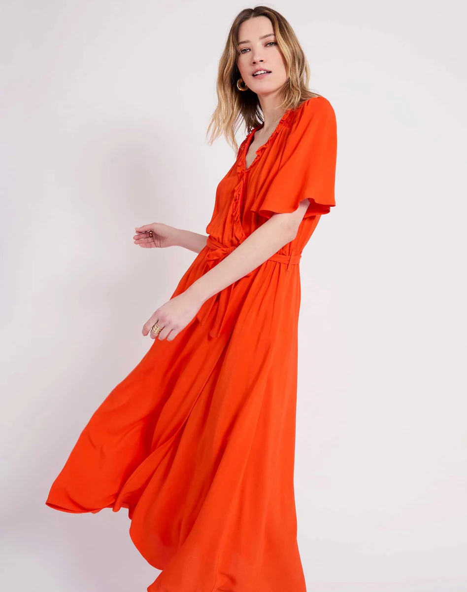 

Расклешенное платье с рюшами на вырезе Naf Naf, красный