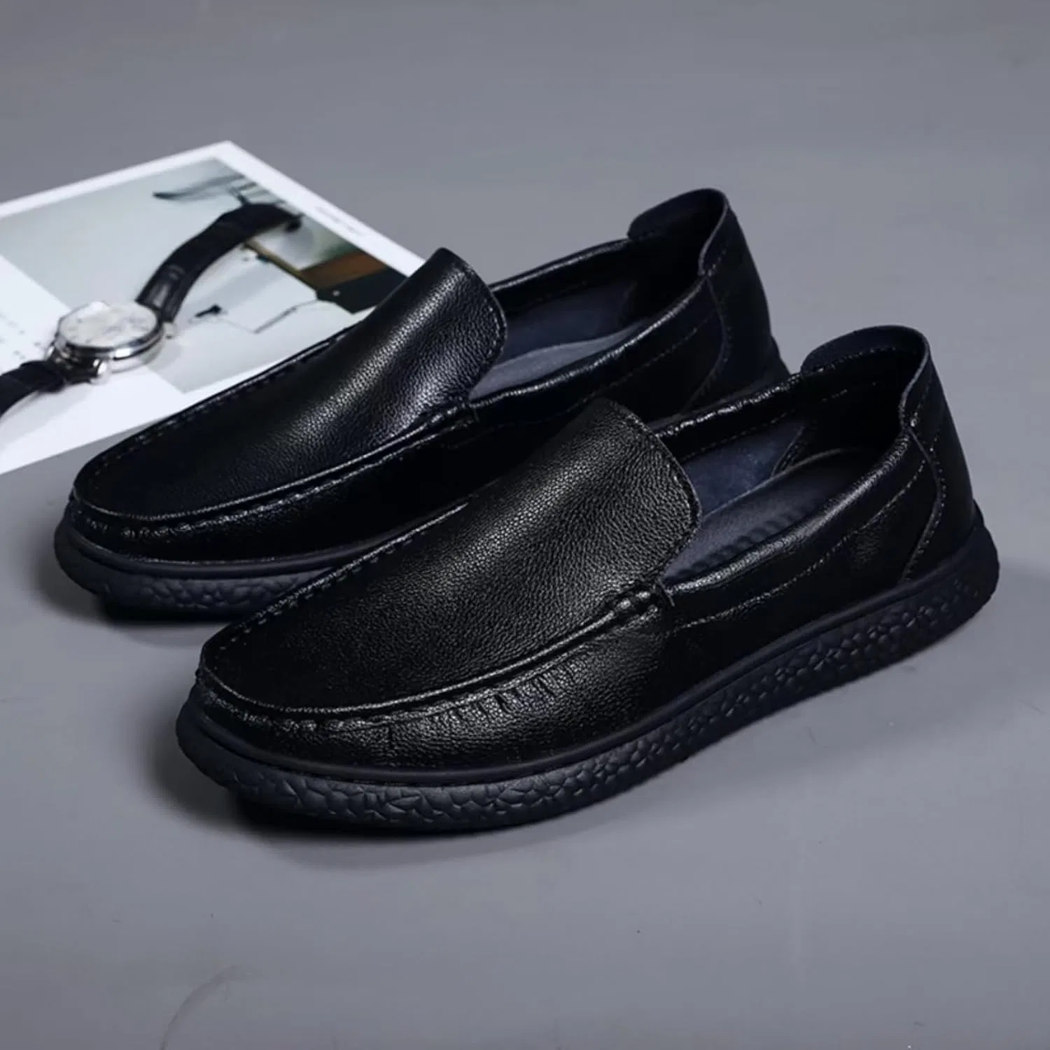 Мужские лоферы из мягкой кожи Aimery, модель Black — фото 4