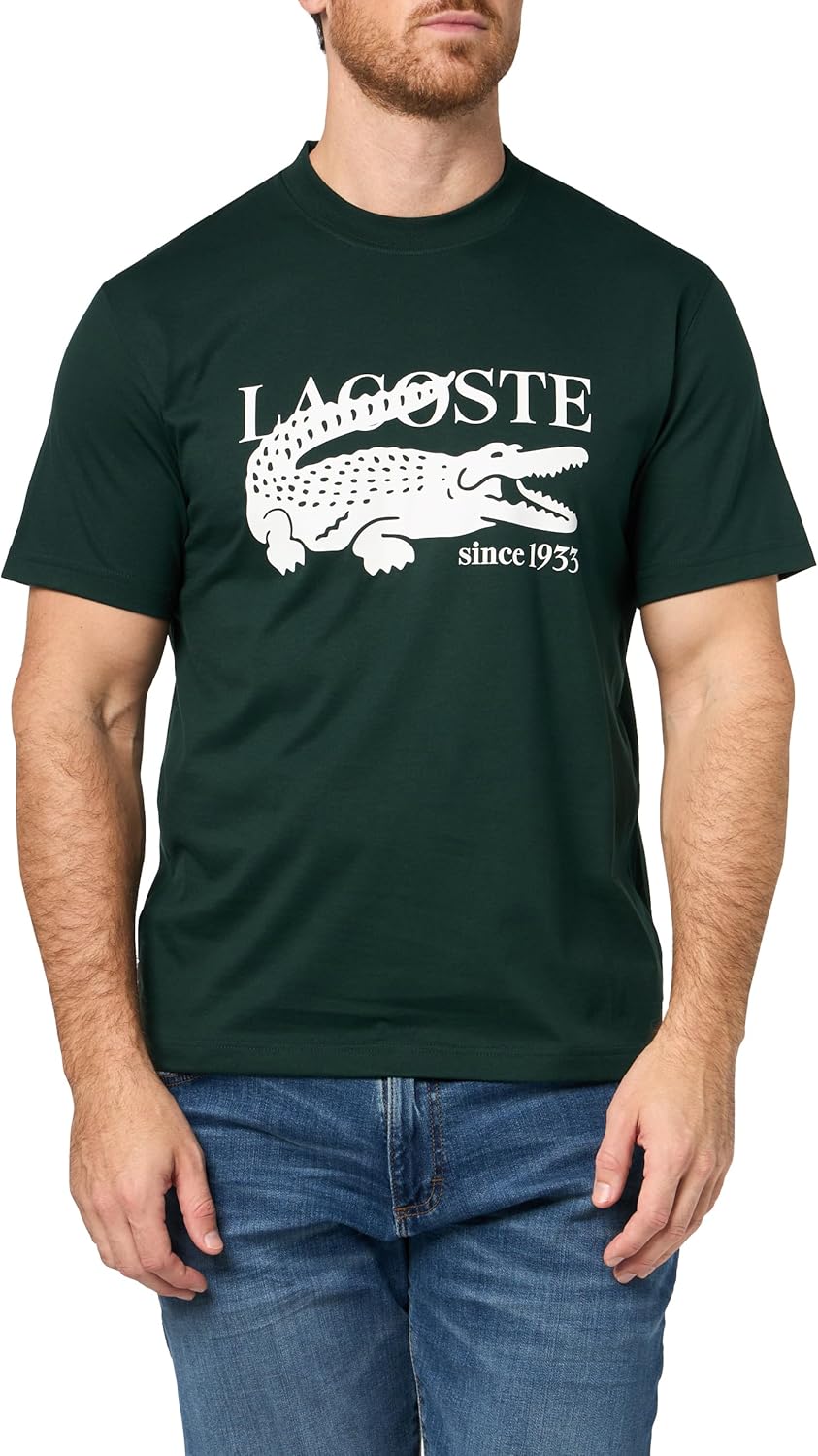 

Мужская футболка Lacoste Classic Fit с круглым вырезом и коротким рукавом, фирменная, Sinople